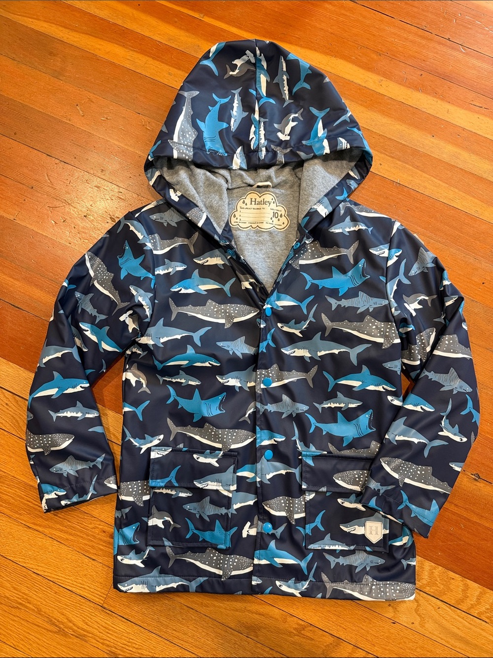Hatley Navy Shark-Print Raincoat with Blue Accents